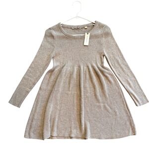 Anthropologie Knotted & Spliced Taupe Ribbed Fit Flare Sweater Dress Small